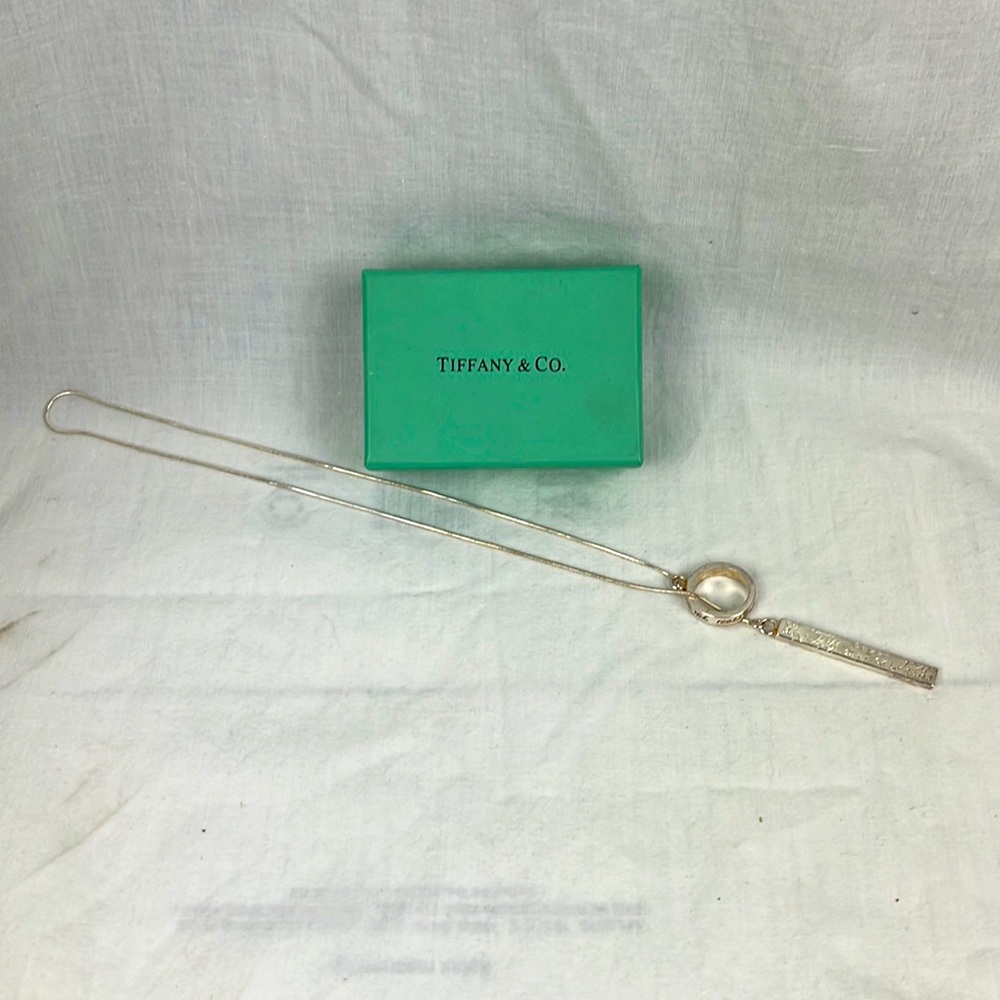 Authentic 21” TIFFANY lariat necklace with bar through ring sterling silver